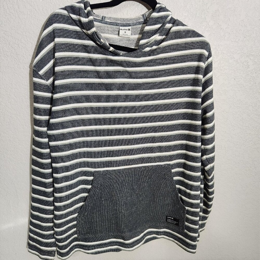 Hurley Pullover Sweater Mens Medium Striped Hooded Kangaroo Pocket Surf